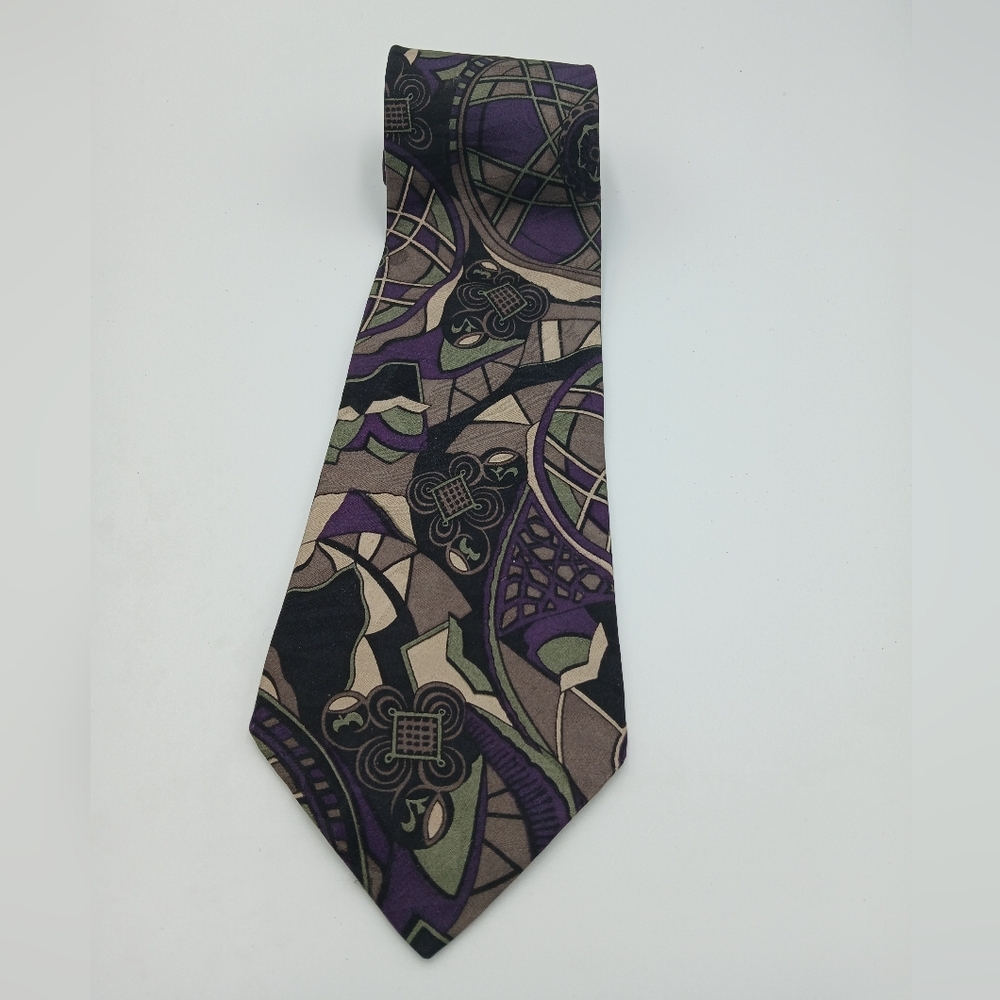 J Blades & Co 100% Silk Purple and Black Patterned Tie